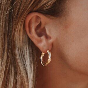 18k Gold Plated Twisted Rope Hoop Earrings